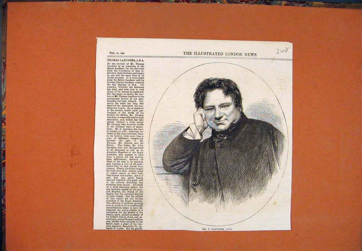 Original Old Antique Print Portrait Landseer Artist 1868 19th Century