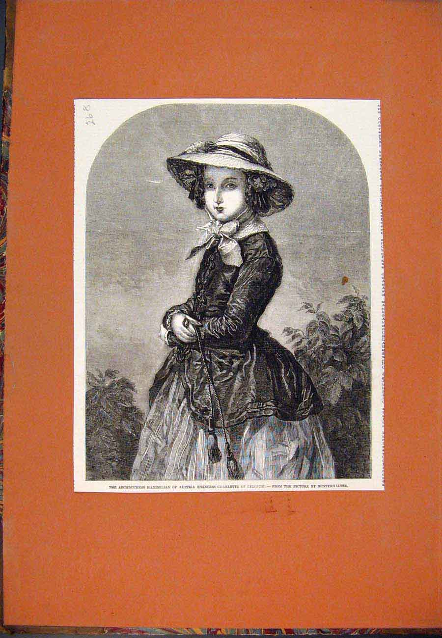 Original Old Antique Print Maximillan Austria Charlotte Belgium Winterhalter