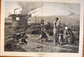 Original Old Antique Print 1874 Homeless Roberts Fine Art Caravan Fire Family