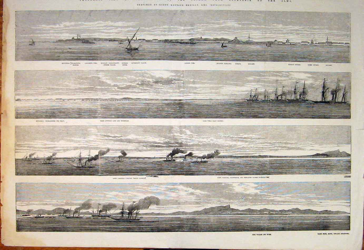 Old Antique Print 1854 Crimea Panoramic View Eupatoria Alma O'Reilly Hms 19th
