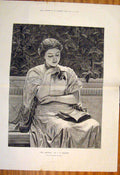 Original Old Antique Print 1878 Girl Reading Perugini Garden Fine Art Victorian