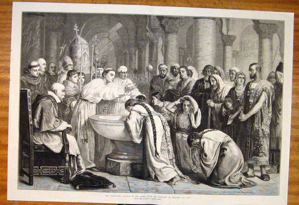 Original Old Antique Print Compulsory Baptism Moors Granada Edwin Long Fine Art