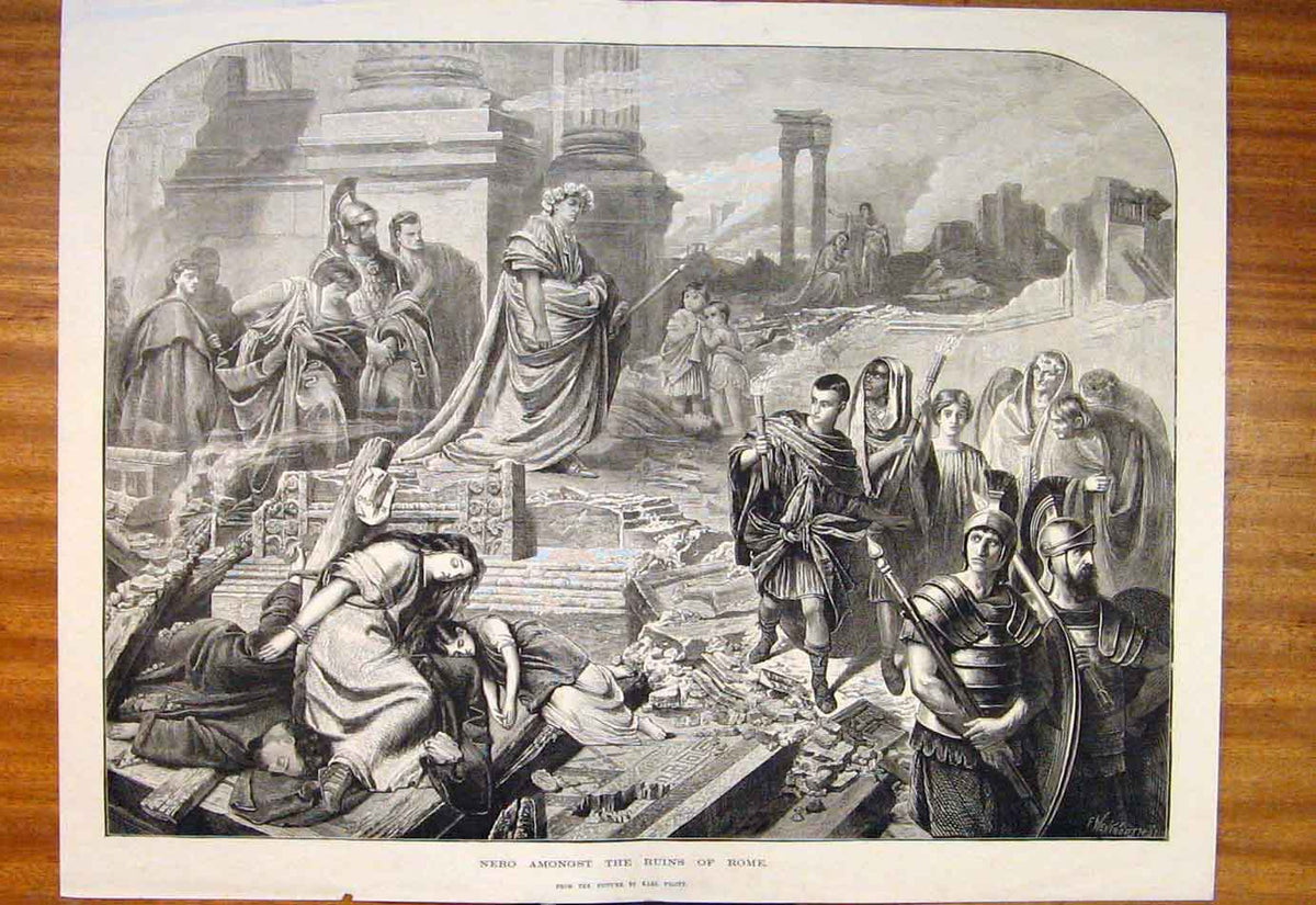 Original Old Antique Print Nero Ruind Rome Karl Piloty Fine Art