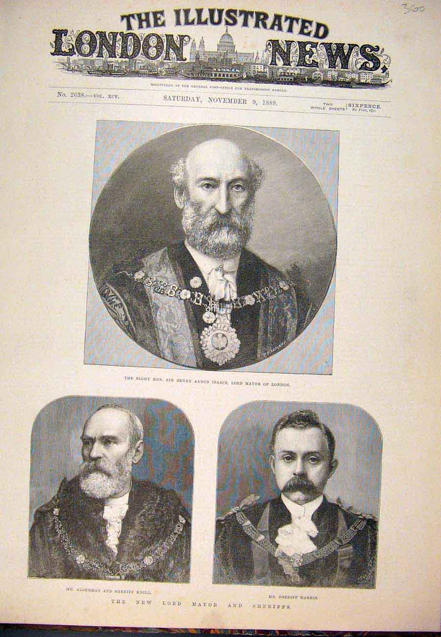 Old Antique Print Portrait Isaacs Mayor London Knill Sheriff Harris 1889 19th
