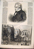Original Old Antique Print Prtrait Wensleydale Temple Bar Ruins 1868 Victorian