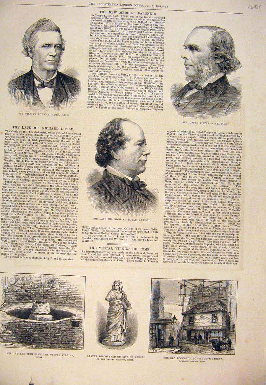 Original Old Antique Print Portrait Bowman Lister Doyle Vestal Virgins Rome 1884