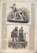 Original Old Antique Print Dublin Marble Statue Munro Bronze Timepiece 1865 19th