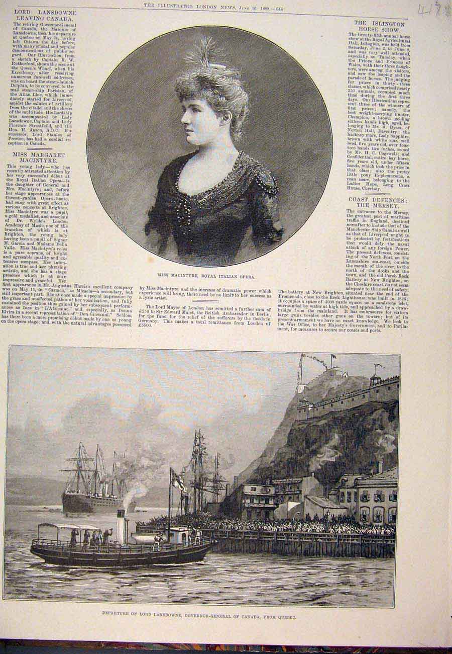 Original Old Antique Print Portrait Macintyre Opera Lansdowne Canada 1888 19th