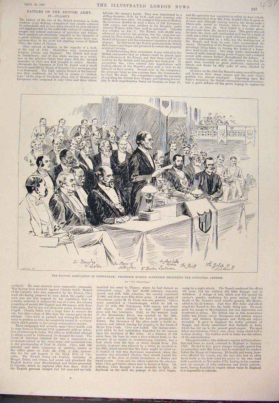 Original Old Antique Print 1893 British Association Nottingham Sanderson Mayor