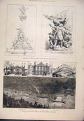 Original Old Antique Print 1888 Monument Gambetta Paris France Bedford Carnival