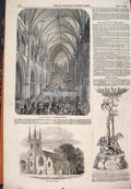 Old Antique Print 1848 Worcester Cathedral Festival Ewell Church Epergne 19th