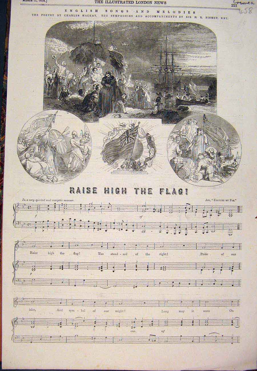 Original Old Antique Print 1854 Crimea Song Melody British Mackay Bishop Music