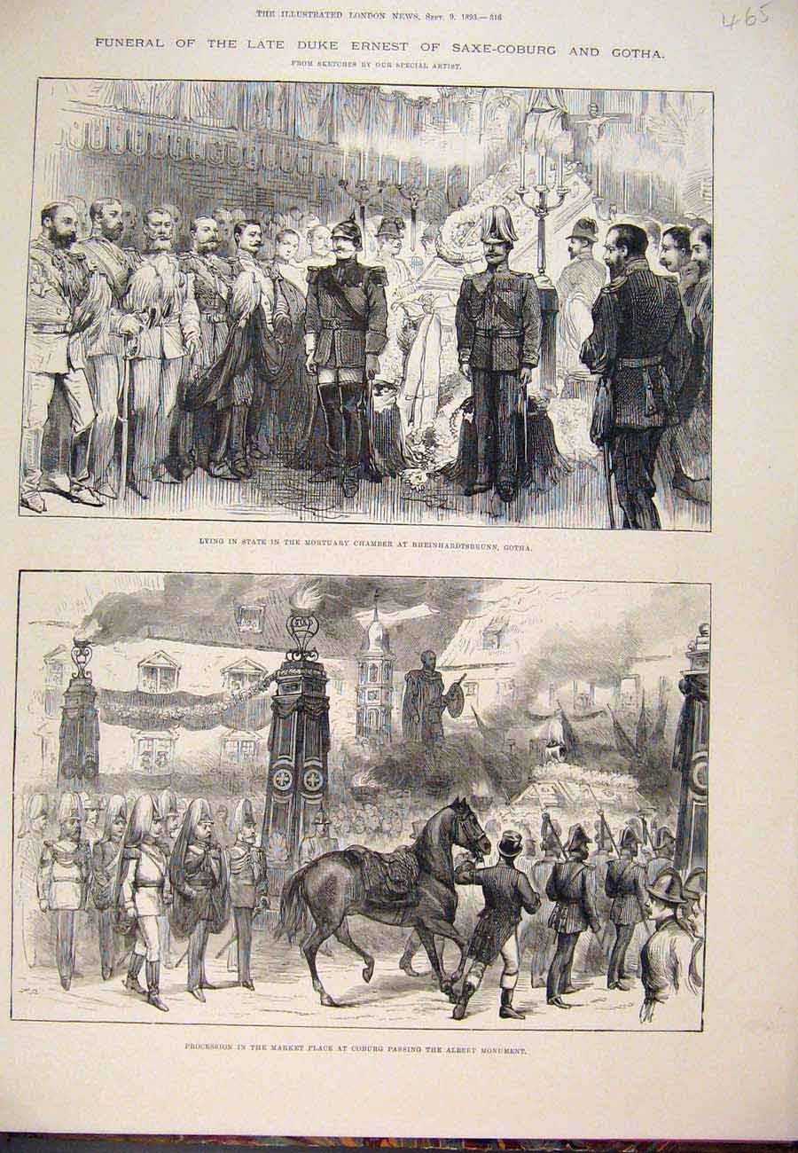 Original Old Antique Print 1893 Funeral Duke Saxe-Coburg Gotha Market Albert