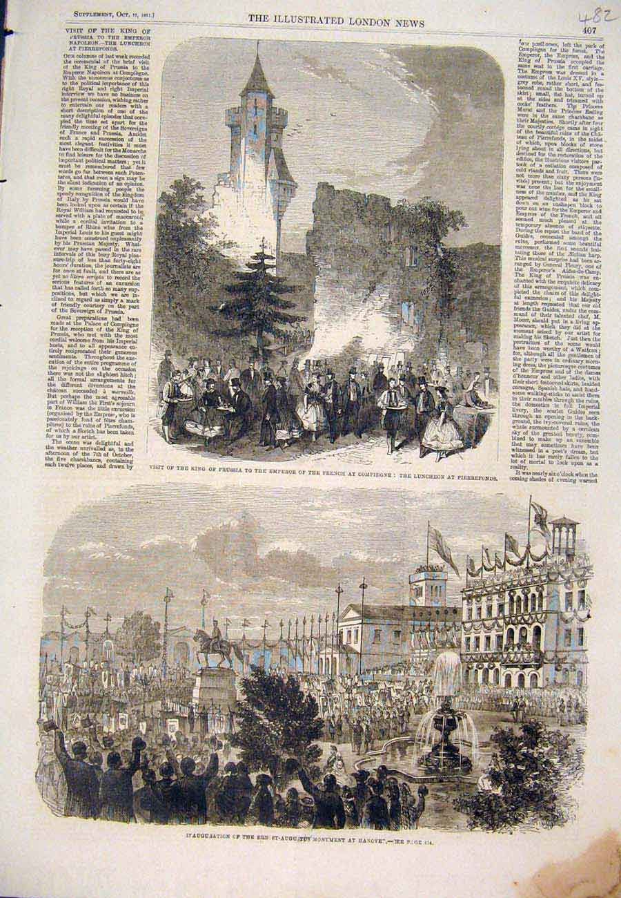 Original Old Antique Print 1861 King Prussia Compiegne Hanover Ernest-Augustus