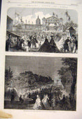 Original Old Antique Print 1861 Imperial Fetes Paris Champs Elysees Esplanade
