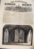 Original Old Antique Print 1861 Peterborough Nave Cathedral Read Fine Art 19th
