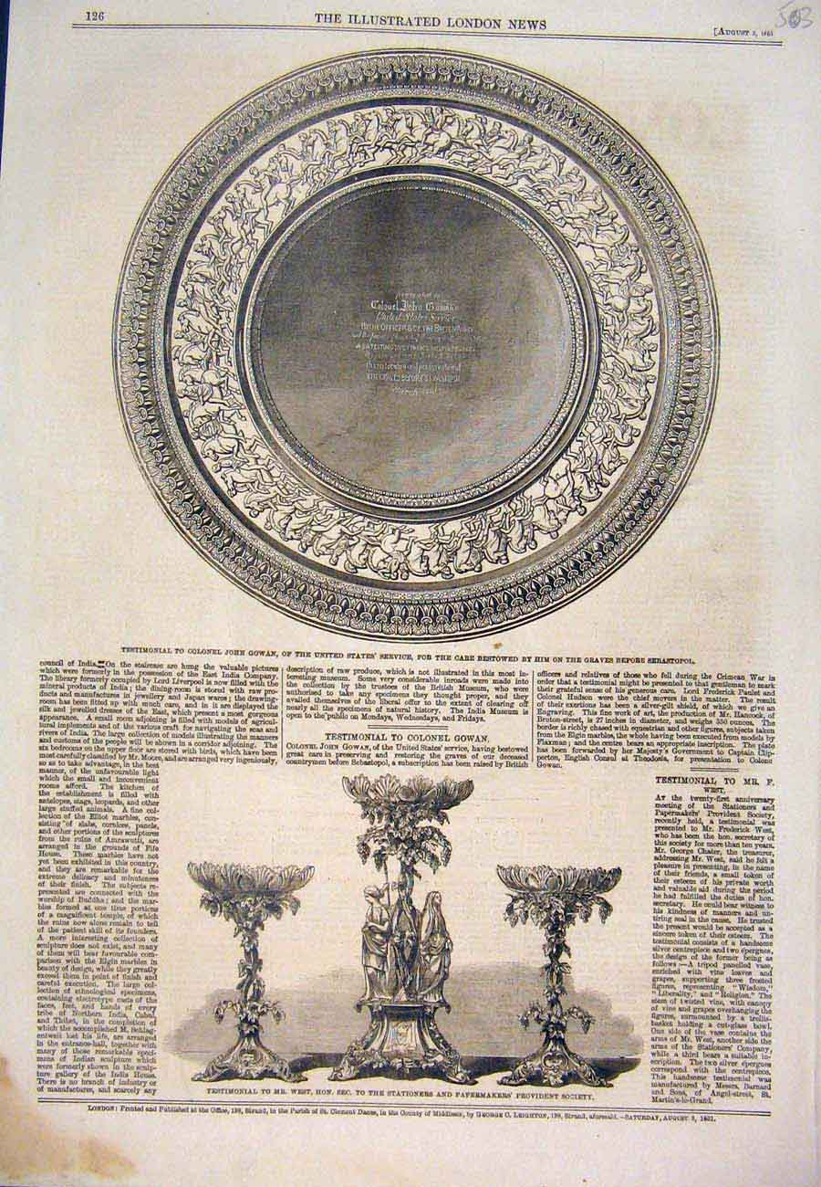 Original Old Antique Print 1861 Gowan Sebastopol United States West Testimonial