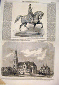 Original Old Antique Print 1861 Statue Baden William Church School Stamford Hill