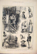 Original Old Antique Print 1882 Sketches Squire St James'S Theatre Scenes Play