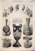 Original Old Antique Print Vase Fan Collection Kensington Museum Loan Art 1868