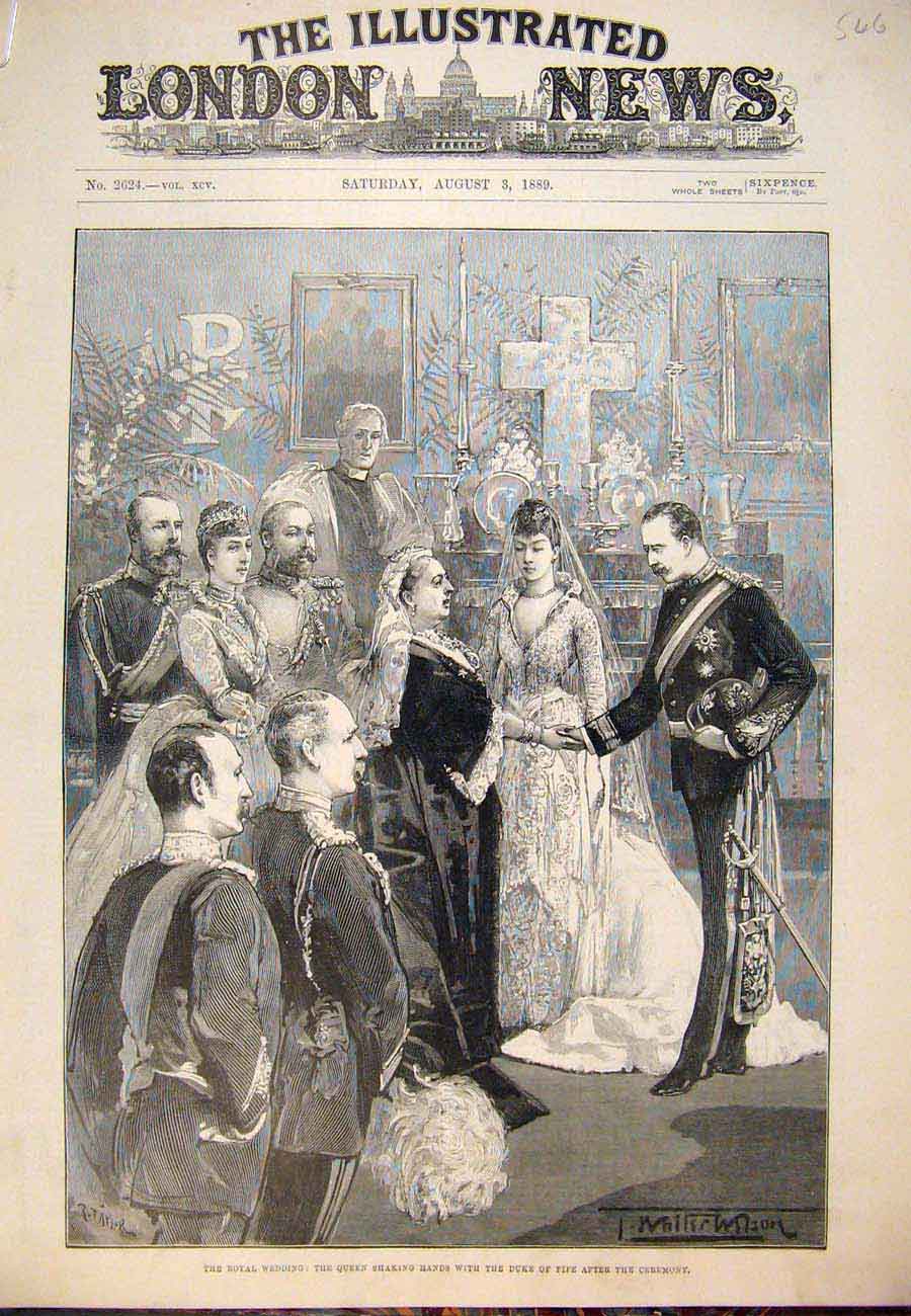 Old Antique Print 1889 Royal Wedding Duke Fife Princess Louise Presents 19th