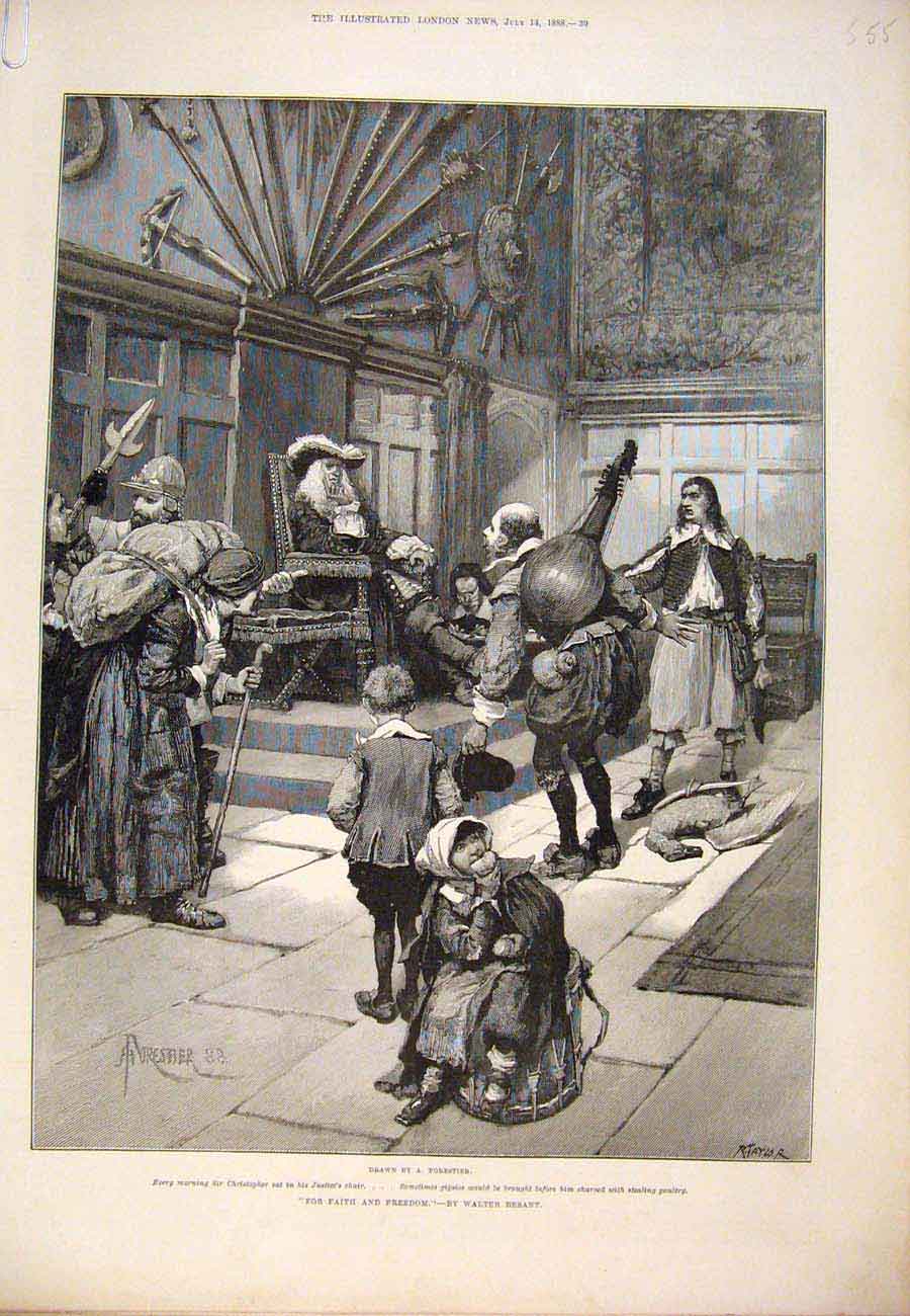 Original Old Antique Print 1888 Forestier Besant Faith Freedom Fine Art 19th
