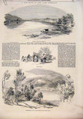 Original Old Antique Print 1851 Lake District Coniston Water Allswater Wythop