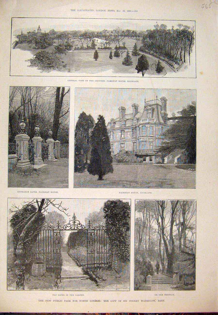 Old Antique Print 1889 Highgate Fairseat London Waterlow Lauderdale Park 19th