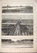 Original Old Antique Print 1889 Barrage Works Egypt Manoufieth Canal Damietta