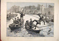 Original Old Antique Print 1889 Water Tournament Fifteenth Century Morant Cox