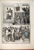 Original Old Antique Print 1889 Day Colombo Beggars Boats Arabi Pasha Victorian