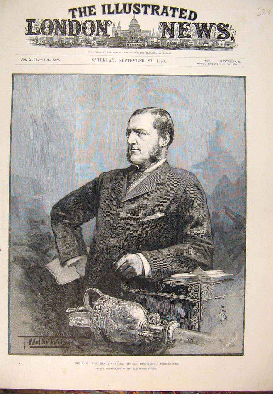 Original Old Antique Print 1889 Portrait Chaplin Minister Agriculture Bassano