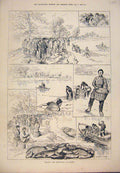 Original Old Antique Print 1879 Netting Resevoirs Barnes Fishing Fish Victorian