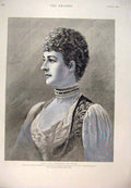 Original Old Antique Print 1888 Portrait Princess Wales Weyde Pastel Birthday