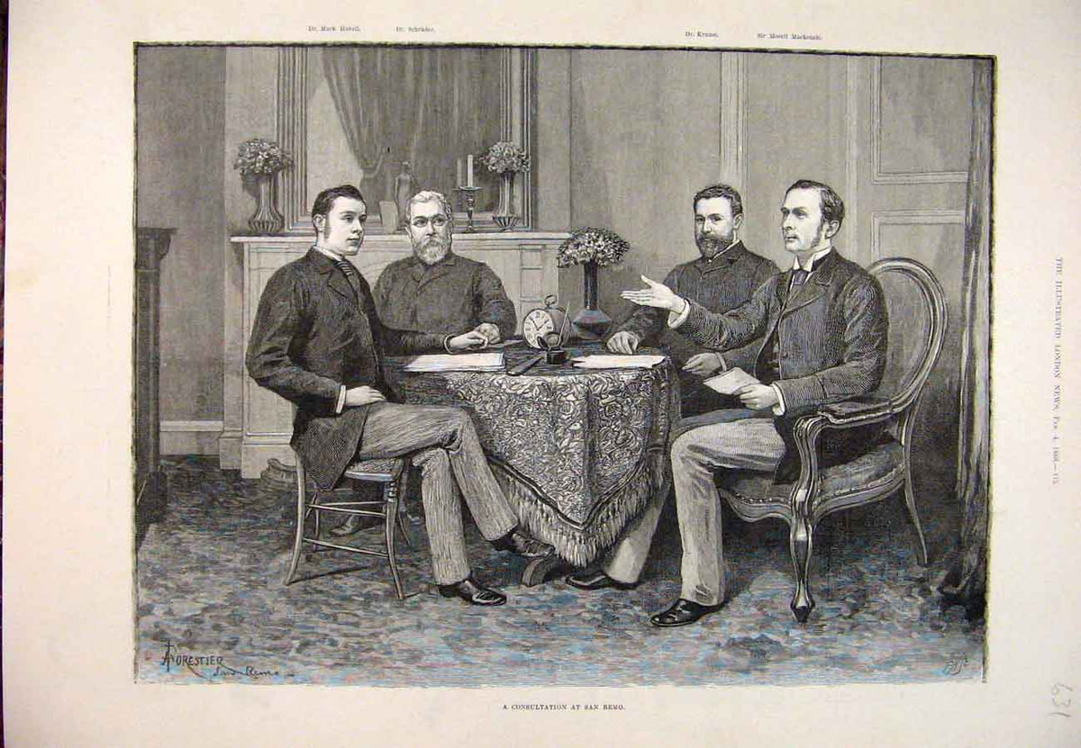 Old Antique Print 1888 San Remo Hovell Schrader Krause Mackenzie Meeting 19th