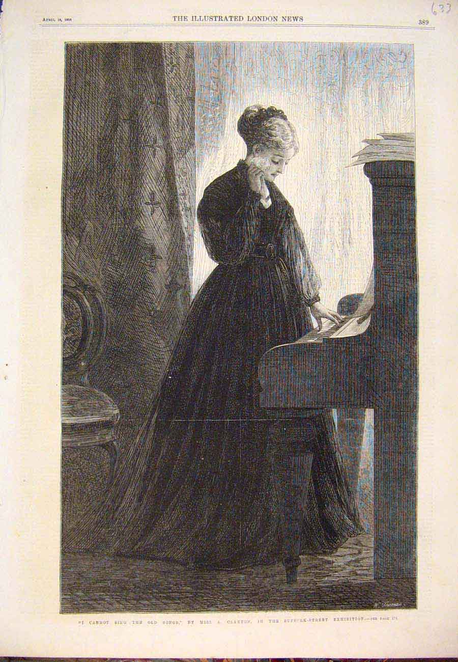 Original Old Antique Print 1868 Claxton Sing Songs Fine Art Suffolk Street 19th