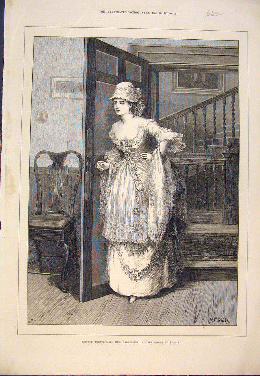Original Old Antique Print 1872 Theatre Hardcastle Stoops Conquer Theatricals