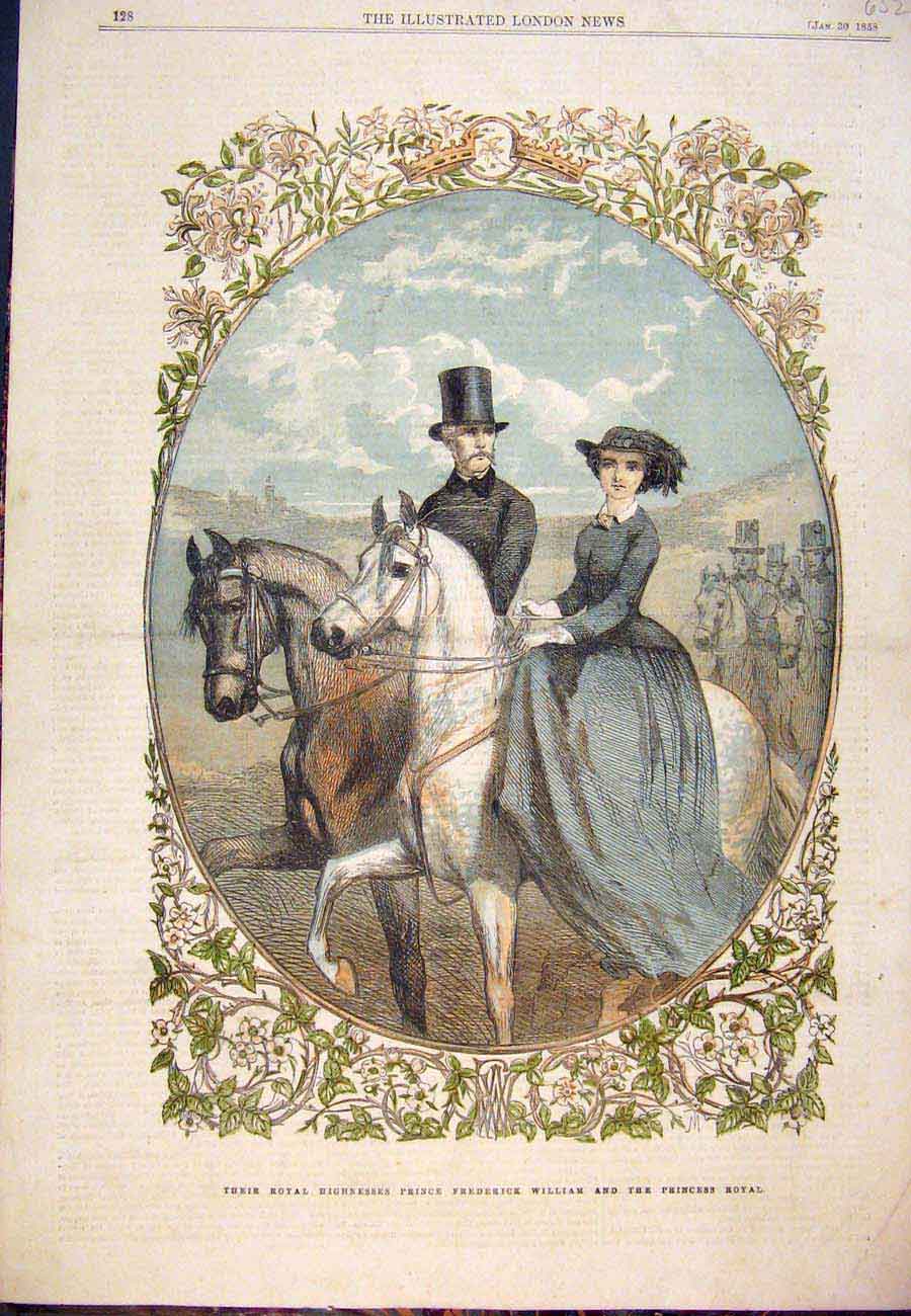 Original Old Antique Print 1858 Prince Frederick William Princess Royal Portrait