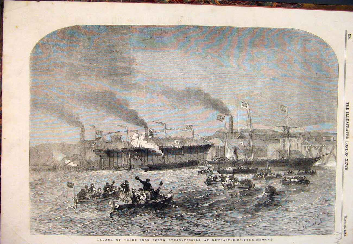 Old Antique Print 1856 Iron Screw Steam-Vessels Newcastle-Upon-Tyne Ships 19th