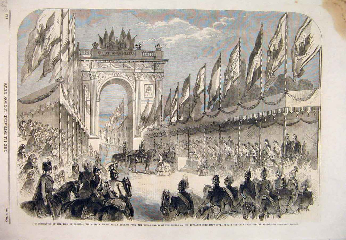 Old Antique Print 1861 Coronation King Prussia Konigsberg Ladies Address 19th