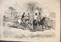Original Old Antique Print 1856 Hunting Season Hunt Leech Horses Meet Hounds Art