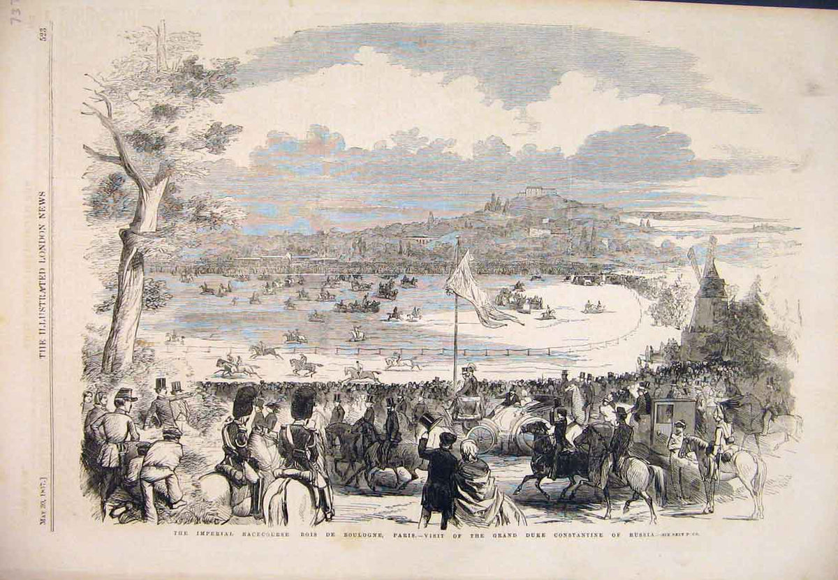 Old Antique Print 1857 Imperial Racecourse Bois De Bouologne Duke Russia 19th