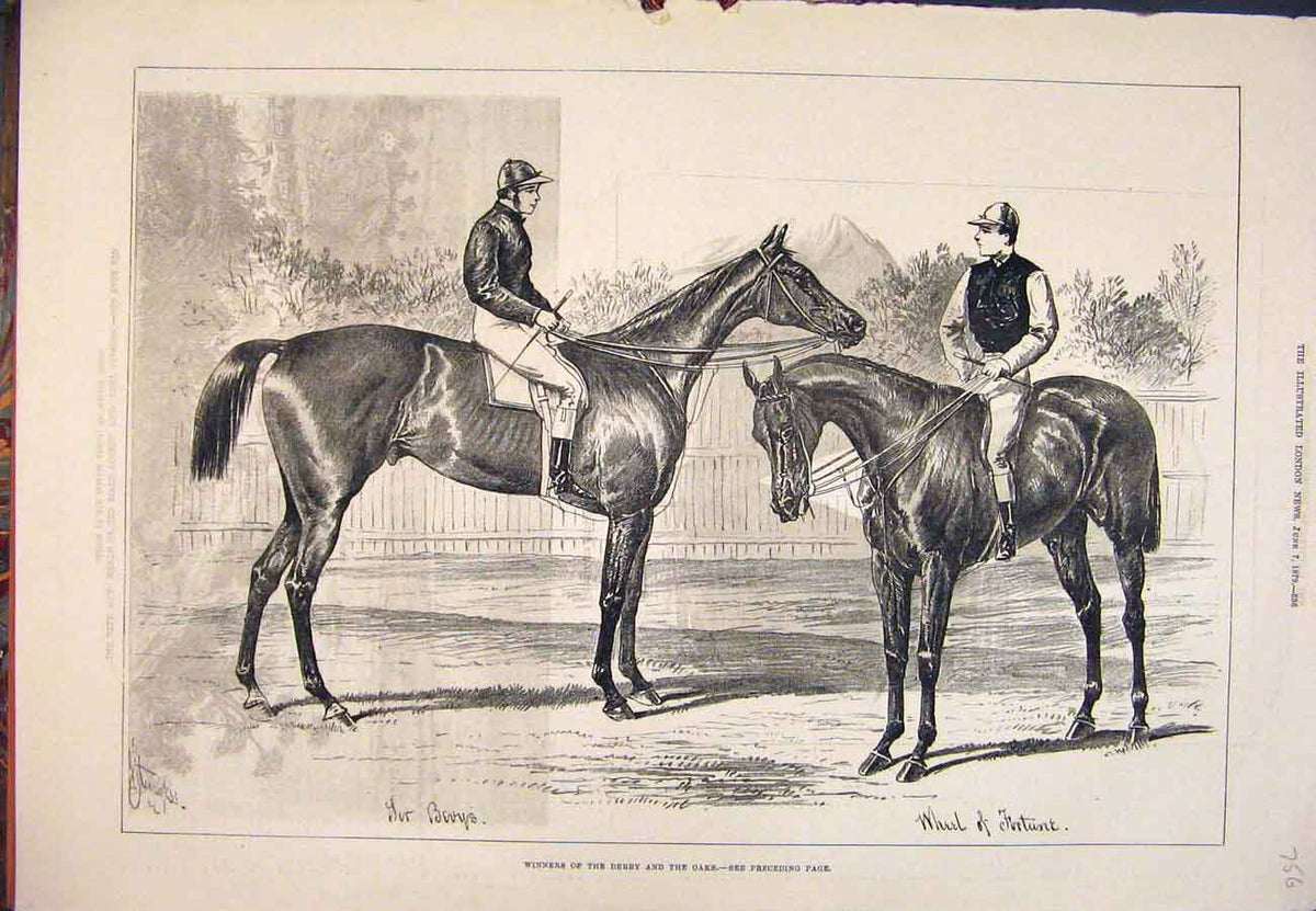 Original Old Antique Print 1879 Race-Horse Derby Oaks Sir Bevys Wheel Fortune