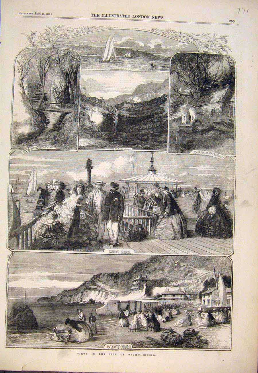 Original Old Antique Print 1859 Views Isle Wigft Ventnor Ryde Pier Shanklin 19th