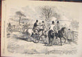 Original Old Antique Print 1856 Hunting Season Leech Huntsmen Meet Hounds 19th
