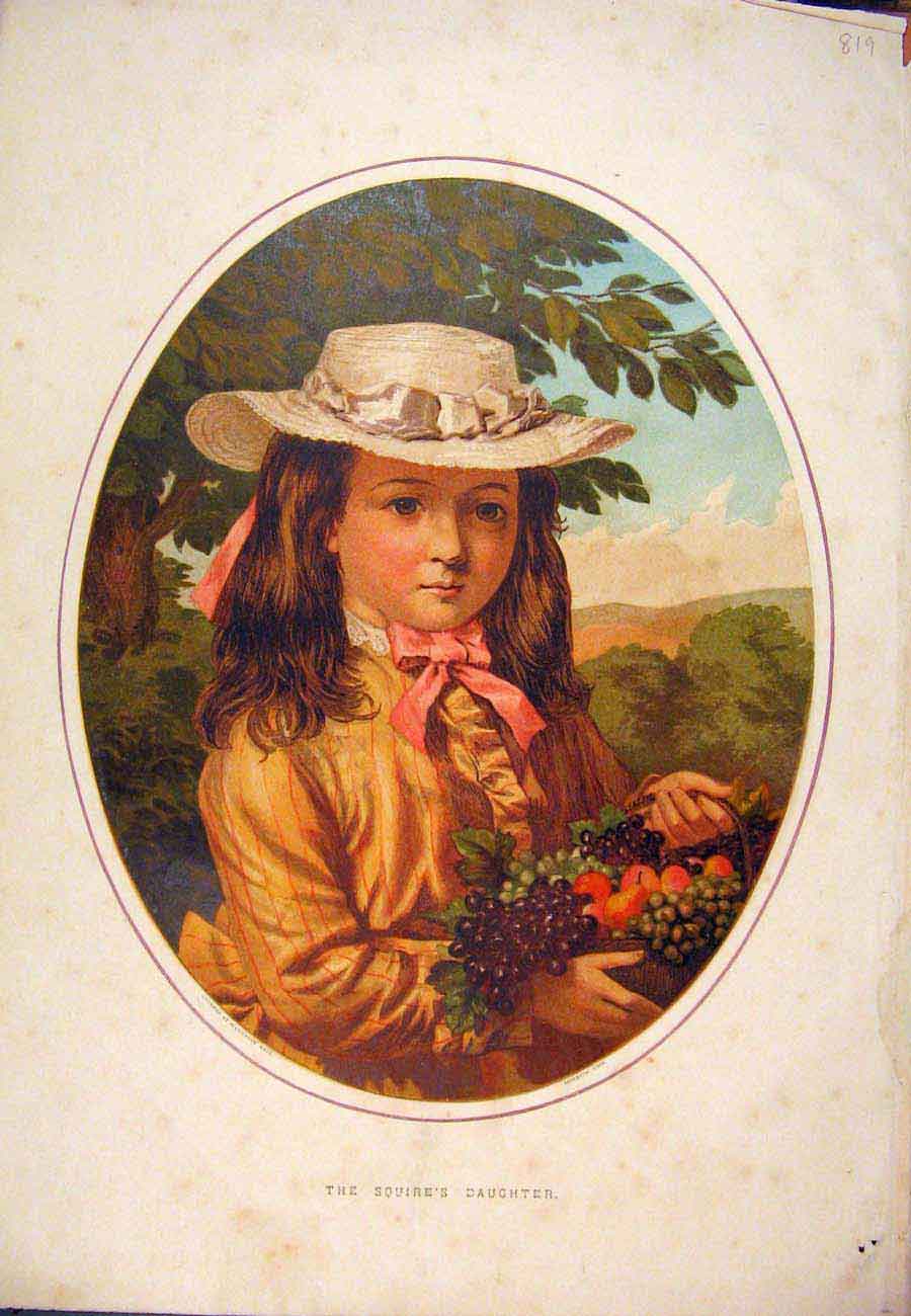 Original Old Antique Print Squire'S Daughter Child Girl Fine Art Portrait 20th