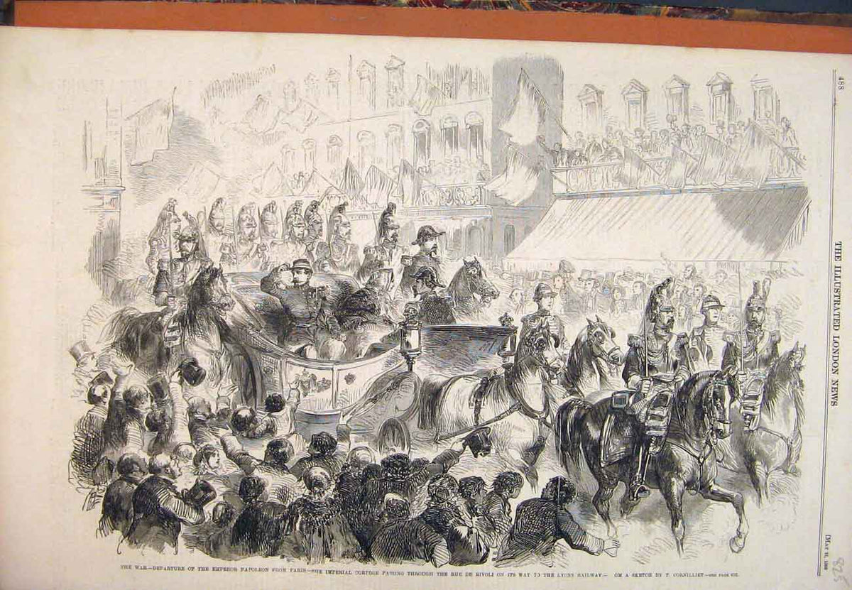 Original Old Antique Print 1859 War Emperor Napoleon Paris Imperial Cornilliet