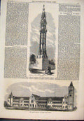 Original Old Antique Print Memorial Paxton Coventry Sassoon Hospital Bombay 1868
