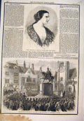 Original Old Antique Print Guerrabella Opera Statue Londonderry Durham 1861 19th