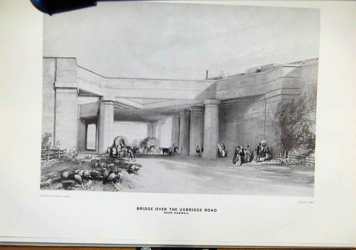 Original Old Antique Print Bridge Over Uxbridge Road Great Western Railway
